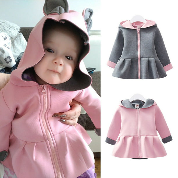 Baby Girls Kids Toddler Fur Hooded Coat Winter Rabbit Bunny Ear Jacket Outerwear